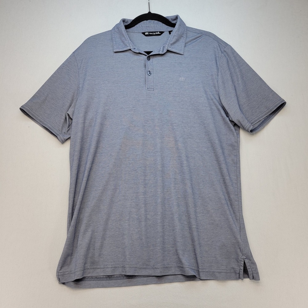 TravisMathew Polo Shirt Mens L Blue Heathered Pima Cotton Blend Golf‎